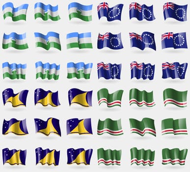 KabardinoBalkaria, Cook Islands, Tokelau, Chechen Republic of Ichkeria. Set of 36 flags of the countries of the world. illustration