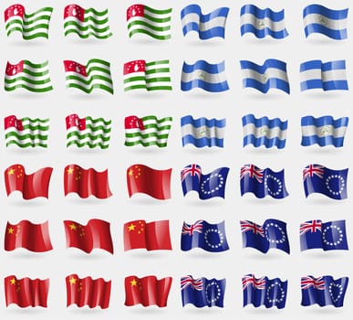 Abkhazia, Nicaragua, China, Cook Islands. Set of 36 flags of the countries of the world. illustration