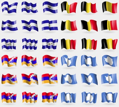 El Salvador, Belgium, Karabakh Republic, Antarctica. Set of 36 flags of the countries of the world. illustration