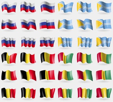 Russia, Tuva, Belgium, Guinea. Set of 36 flags of the countries of the world. illustration