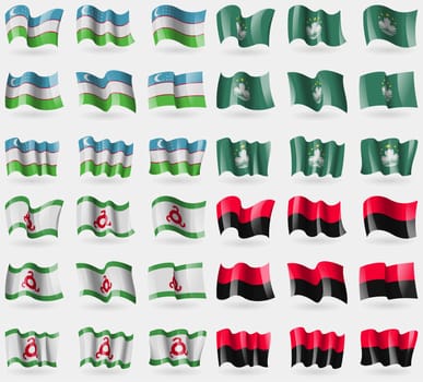 Uzbekistan, Macau, Ingushetia, UPA. Set of 36 flags of the countries of the world. illustration