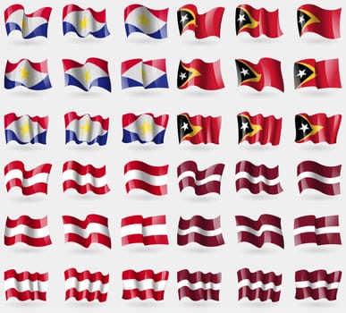 Saba, East Timor, Austria, Latvia. Set of 36 flags of the countries of the world. illustration