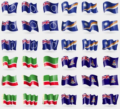 Cook Islands, Marshall Islands, Chechen Republic, Cayman Islands. Set of 36 flags of the countries of the world. illustration