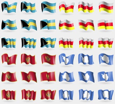 Bahamas, North Ossetia, Montenegro, Antarctica. Set of 36 flags of the countries of the world. illustration