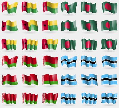 GuineaBissau, Bangladesh, Belarus, Botswana. Set of 36 flags of the countries of the world. illustration