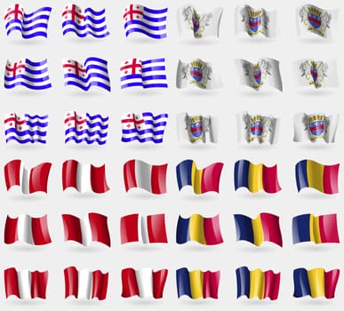 Ajaria, Saint Barthelemy, Peru, Chad. Set of 36 flags of the countries of the world. illustration