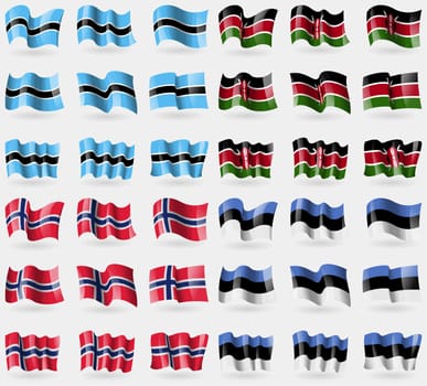 Botswana, Kenya, Norway, Estonia. Set of 36 flags of the countries of the world. illustration