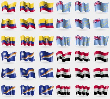 Ecuador, Tuvalu, Marshall Islands, Syria. Set of 36 flags of the countries of the world. illustration