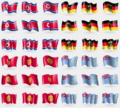 Korea North, Germany, Kyrgyzstan, Tuvalu. Set of 36 flags of the countries of the world. illustration