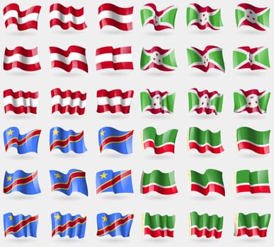 Austria, Burundi, Congo Democratic Republic, Chechen Republic. Set of 36 flags of the countries of the world. illustration