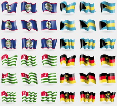 Belize, Bahamas, Abkhazia, Germany. Set of 36 flags of the countries of the world. illustration