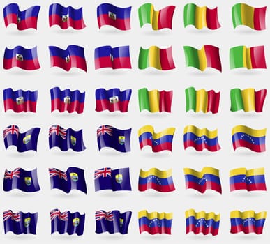 Haiti, Mali, Saint Helena, Venezuela. Set of 36 flags of the countries of the world. illustration