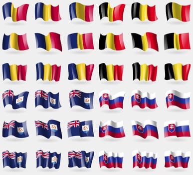 Chad, Belgium, Anguilla, Slovakia. Set of 36 flags of the countries of the world. illustration
