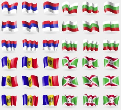 Republika Srpska, Bulgaria, Moldova, Burundi. Set of 36 flags of the countries of the world. illustration