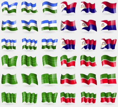 Bashkortostan, Saint Martin, Ladonia, Tatarstan. Set of 36 flags of the countries of the world. illustration