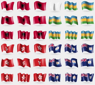 Albania, Karakalpakstan, Hong Kong, Anguilla. Set of 36 flags of the countries of the world. illustration