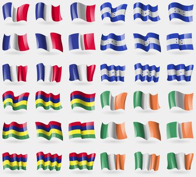France, Honduras, Mauritius, Ireland. Set of 36 flags of the countries of the world. illustration