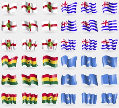 Alderney, Ajaria, Ghana, Somalia. Set of 36 flags of the countries of the world. illustration