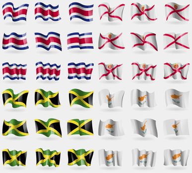 Costa Rica, Jersey, Jamaica, Cyprus. Set of 36 flags of the countries of the world. illustration