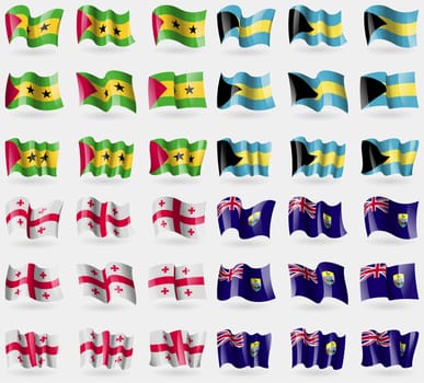 Sao Tome and Principe, Bahamas, Georgia, Saint Helena. Set of 36 flags of the countries of the world. illustration