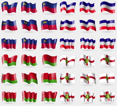 Liechtenstein, Los Altos, Belarus, Alderney. Set of 36 flags of the countries of the world. illustration