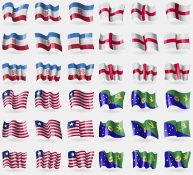 Mari El, England, Liberia, Christmas Island. Set of 36 flags of the countries of the world. illustration