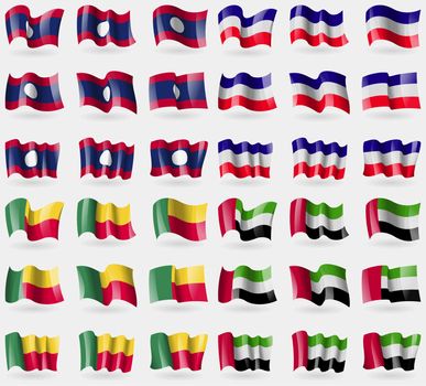 Laos, Los Altos, Benin, United Arab Emirates. Set of 36 flags of the countries of the world. illustration