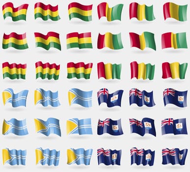 Bolivia, Guinea, Tuva, Anguilla. Set of 36 flags of the countries of the world. illustration