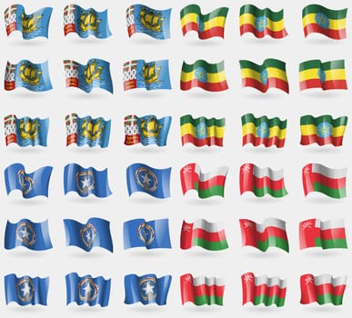 Saint Pierre and Miquelon, Ethiopia, Marianna Islands, Oman. Set of 36 flags of the countries of the world. illustration