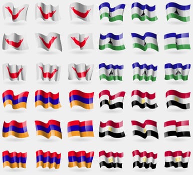 Easter Rapa Nui, Lesothe, Armenia, Egypt. Set of 36 flags of the countries of the world. illustration