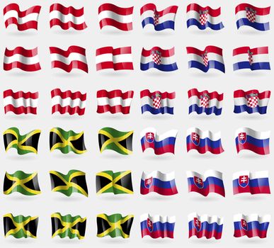 Austria, Croatia, Jamaica, Slovakia. Set of 36 flags of the countries of the world. illustration