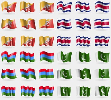 Bhutan, Costa Rica, Karelia, Pakistan. Set of 36 flags of the countries of the world. illustration