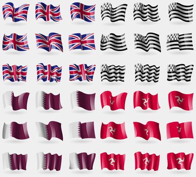 United Kingdom, Brittany, Qatar, Isle of man. Set of 36 flags of the countries of the world. illustration