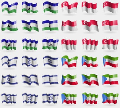 Lesothe, Singapore, Israel, Equatorial Guinea. Set of 36 flags of the countries of the world. illustration