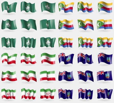 Macau, Comoros, Iran, Montserrat. Set of 36 flags of the countries of the world. illustration