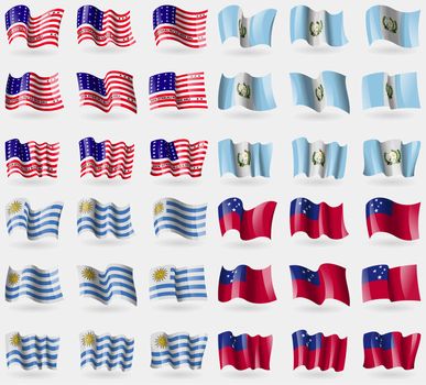 Bikini Atoll, Guatemala, Uruguay, Samoa. Set of 36 flags of the countries of the world. illustration