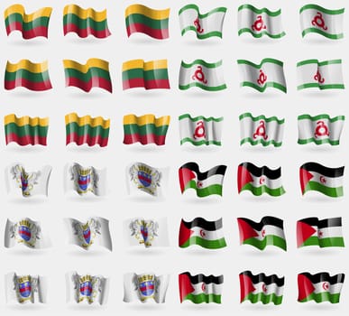 Lithuania, Ingushetia, Saint Barthelemy, Western Sahara. Set of 36 flags of the countries of the world. illustration