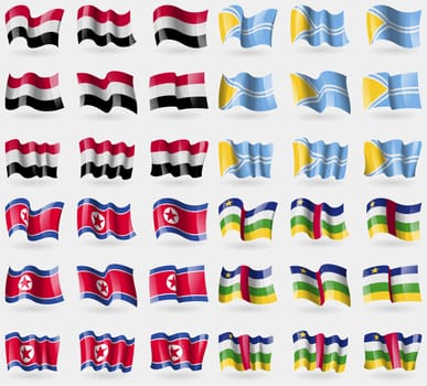 Yemen, Tuva, Korea North, Central African Republic. Set of 36 flags of the countries of the world. illustration