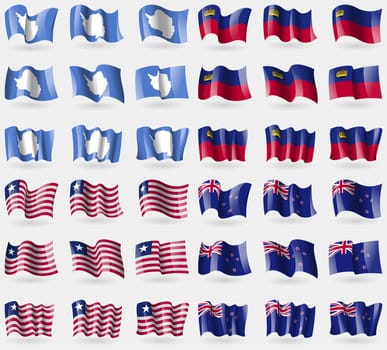 Antarctica, Liechtenstein, Liberia, New Zeland. Set of 36 flags of the countries of the world. illustration
