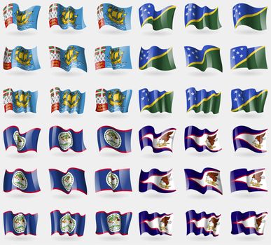 Saint Pierre and Miquelon, Solomon Islands, Belize, American Samoa. Set of 36 flags of the countries of the world. illustration
