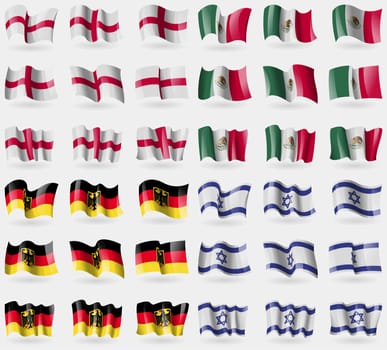 England, Mexico, Germany, Israel. Set of 36 flags of the countries of the world. illustration