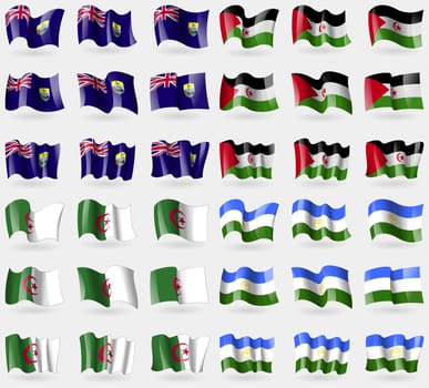 Saint Helena, Western Sahara, Algeria, Bashkortostan. Set of 36 flags of the countries of the world. illustration