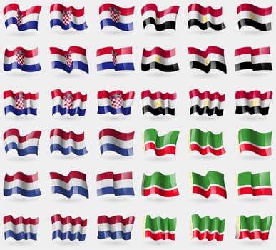 Croatia, Egypt, Netherlands, Chechen Republic. Set of 36 flags of the countries of the world. illustration