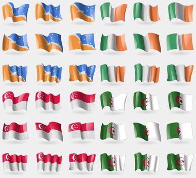 Tierra del Fuego Province, Ireland, Singapore, Algeria. Set of 36 flags of the countries of the world. illustration