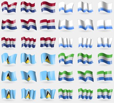 Netherlands, Altai Republic, Saint Lucia, Sierra Leone. Set of 36 flags of the countries of the world. illustration