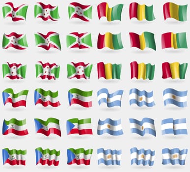 Burundi, Guinea, Equatorial Guinea, Argentina. Set of 36 flags of the countries of the world. illustration