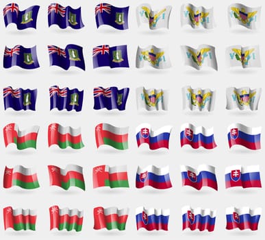 VirginIslandsUK, VirginIslandsUS, Oman, Slovakia. Set of 36 flags of the countries of the world. illustration