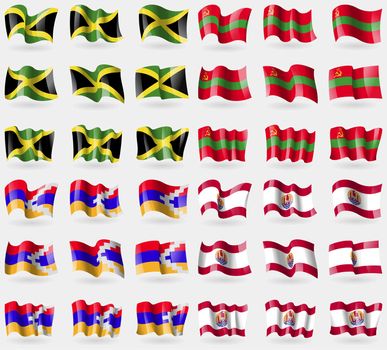 Jamaica, Transnistria, Karabakh Republic, French Polynesia. Set of 36 flags of the countries of the world. illustration