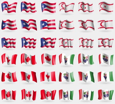 Puerto Rico, Turkish Northern Cyprus, Canada, Bosnia and Herzegovina Federation. Set of 36 flags of the countries of the world. illustration