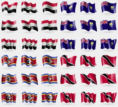 Iraq, Saint Helena, Swaziland, Trinidad and Tobago. Set of 36 flags of the countries of the world. illustration